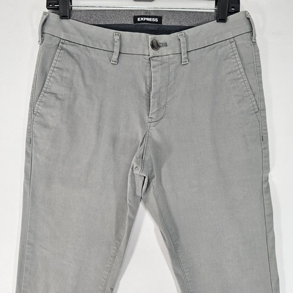 Express Men's Chino Pants Gray Flat Front cotton SKINNY Size 29x30